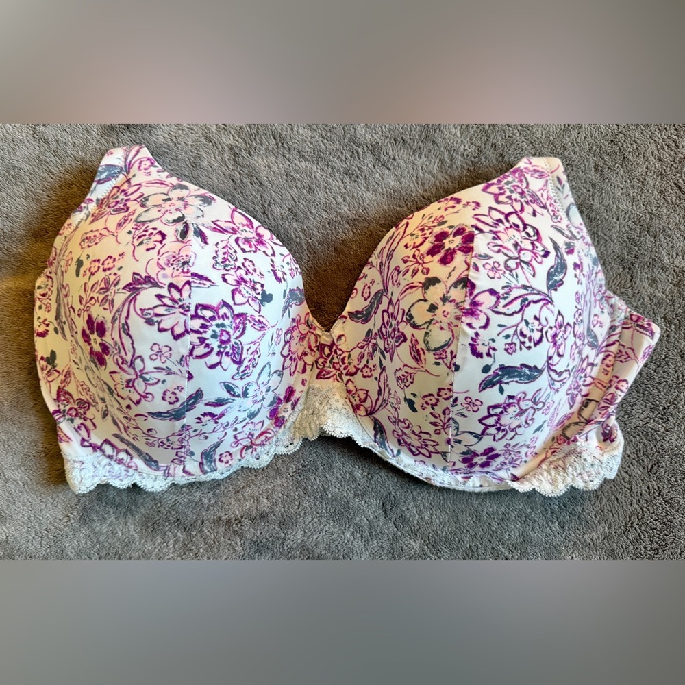 Adore Me Violet and Cream Floral Lace Bra